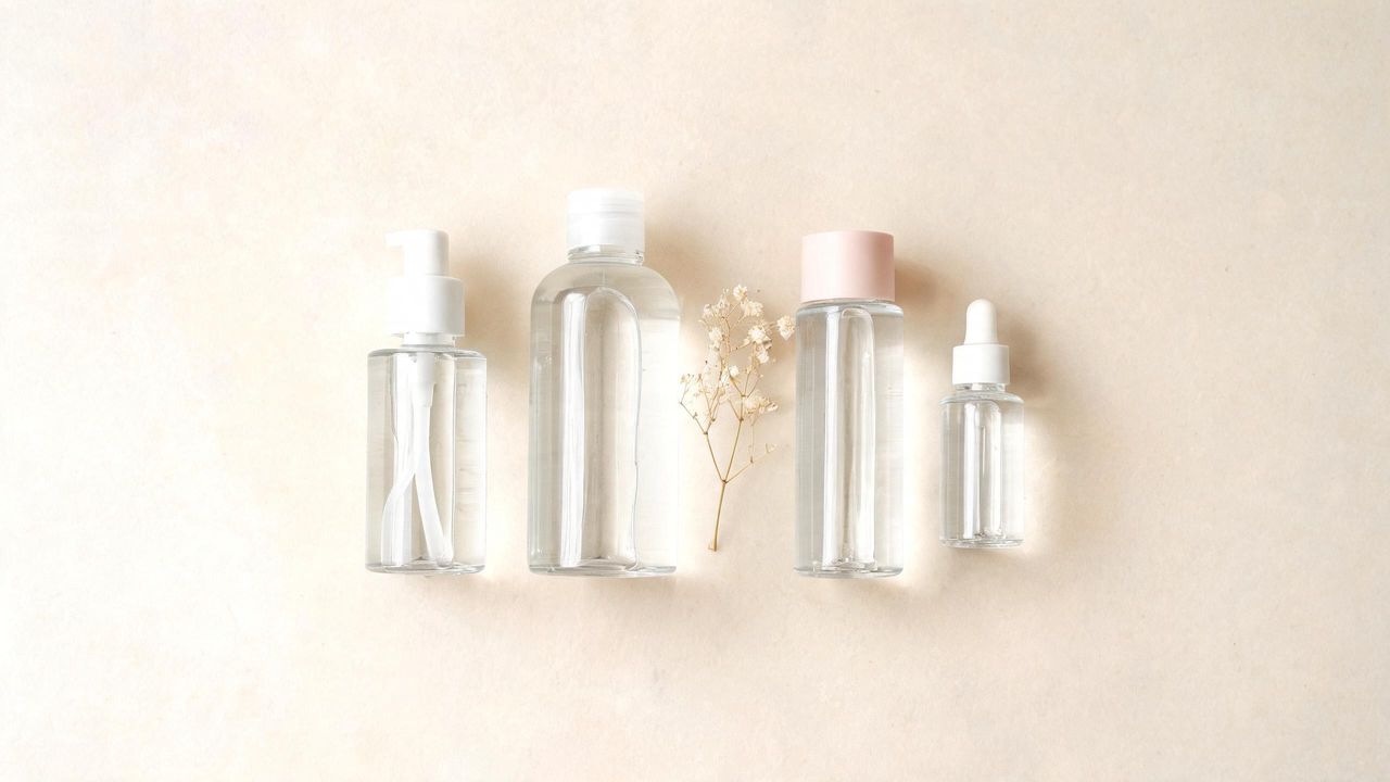 Korean essence bottles for beginners arranged on a neutral surface