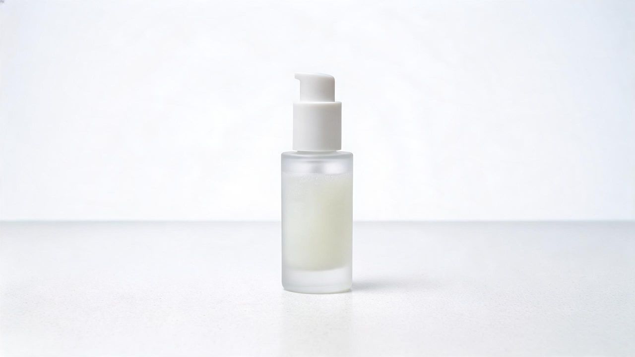 Minimalist Korean probiotic serum bottle on a clean laboratory-style surface