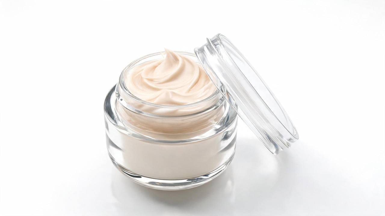 Rich ceramide cream in an elegant open jar on a clean white surface