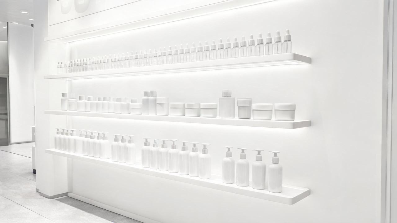 Korean beauty products on shelves in a modern global beauty store