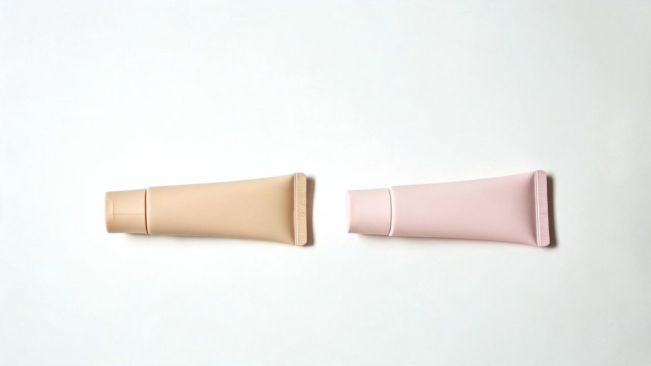 Korean BB cream tube and CC cream tube side by side on a white surface for product comparison