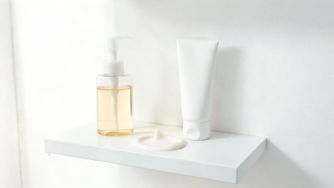 A Korean oil cleanser turning milky as it emulsifies on wet hands during double cleansing
