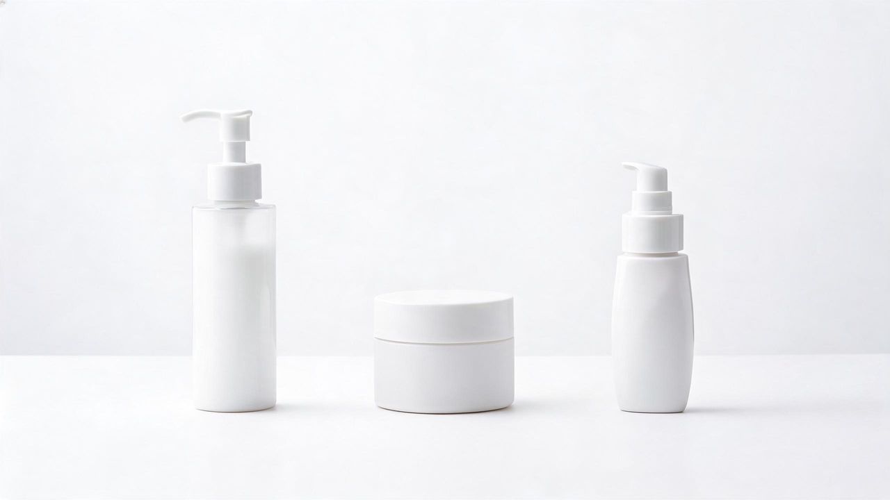 Three essential skincare products arranged minimally on a clean white surface
