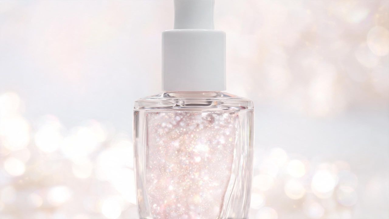 Pearlescent brightening serum in an elegant Korean bottle with a luminous glow